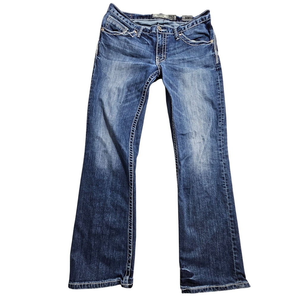 BKE Derek Bootcut Jeans 32R Blue Medium Wash Contrast Stitch Denim *